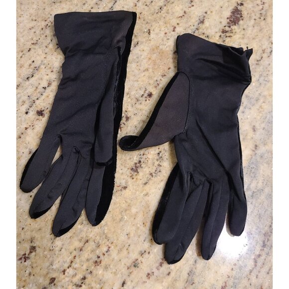 Vintage Size XS-S Black Velvet Stretch Formal 8.5" Gloves *hole - Picture 5 of 13